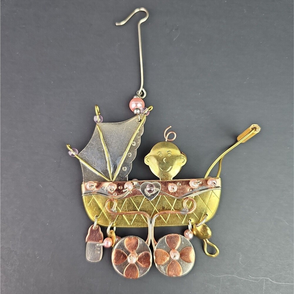 Pilgrim Imports Handmade Metal Ornament Baby Buggy Girl Ornament